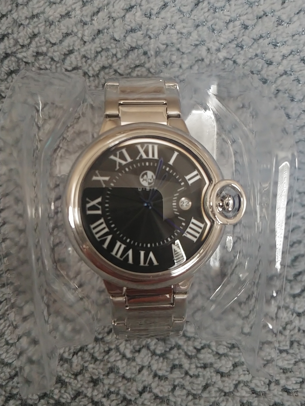 Men's Silver Stainless Steel Watch with Black Dial
